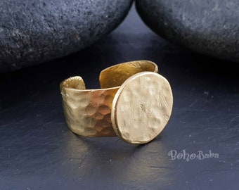 Anel em branco de ouro, Anel em branco com cabochão, Anel em branco banhado a ouro, Anel martelado, Anel de ouro, Anel em branco, 1 peça