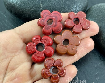 Artisan Handmade Glass Flower Beads, Red Flower Murano Beads