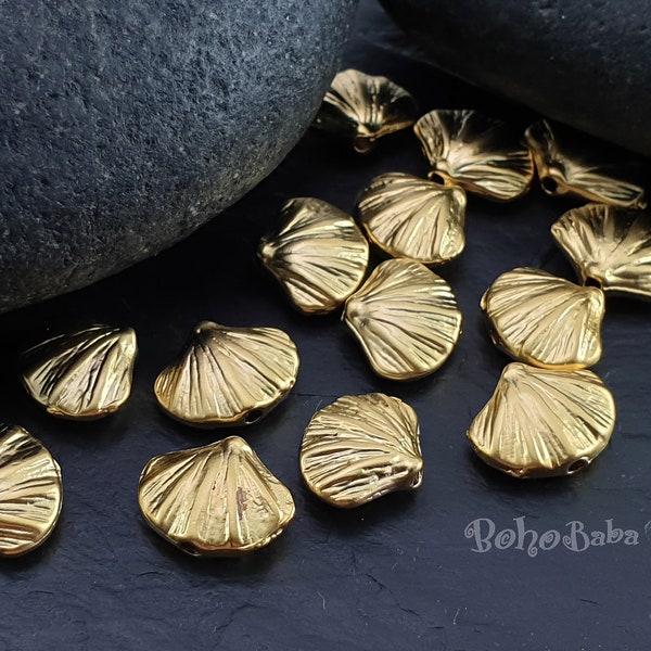 Gold Seashell Beads, Mini Shell Beads, Seashell Spacers, Gold Shell Spacer Beads, 4 Pc