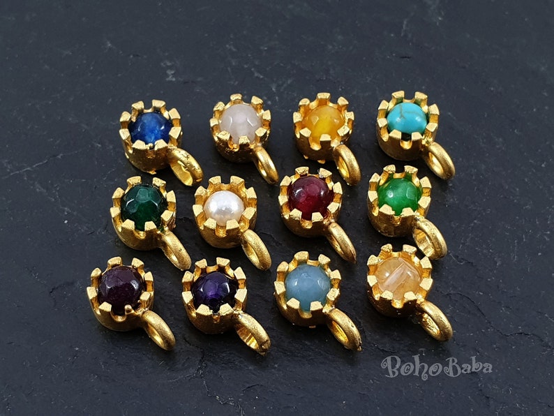 Gold Drop Charm, Mini Gemstone Birthstone Charm, Birthstone Necklace Findings, Birthstone Jewelry image 4