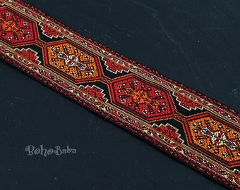 Jacquard Trim, Embroidered Woven Ribbon, Jacquard Ribbon, Wide Trim, 32mm Wide, Ethnic Ribbon, Tribal Pattern Ribbon