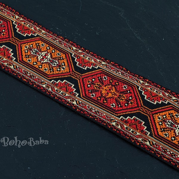 Jacquard Trim, Embroidered Woven Ribbon, Jacquard Ribbon, Wide Trim, 32mm Wide, Ethnic Ribbon, Tribal Pattern Ribbon
