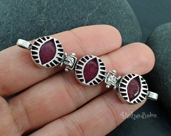 Garnet Red Gemstone Connector, Silver Plated Bracelet, Evil Eye Bracelet, Bohemian Jewelry