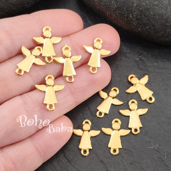 Mini Gold Angel Charms, Angel Bracelet Connector Charms, Delicate Angel Pendants, 5 Pc