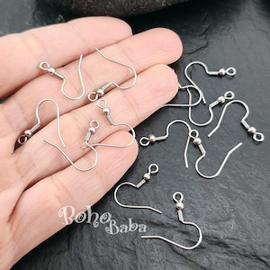304 Stainless Steel Earring Hooks, Silver Earring Blanks, Fish Hook Earwires, Silver Ear Wire, Thin Hooks, French Hook Earrings, 20 Pc