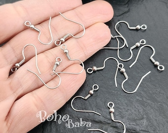 304 Stainless Steel Earring Hooks, Silver Earring Blanks, Fish Hook Earwires, Silver Ear Wire, Thin Hooks, French Hook Earrings, 20 Pc