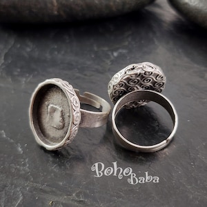 Silver Plated Ring Setting Blank, Oval Resin Ring Blank, Adjustable Ring Bezel, Inlay Ring Mounting Blank, Cabochon Base, 1 Pc