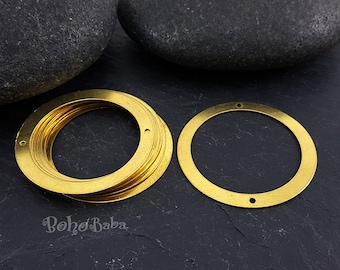 Raw Brass Circle, Brass Hoop Connectors, Large Loop Connectors, Middle Hole Connector, Circle Connectors, 40mm, Geometric Jewelry, 8 Pc