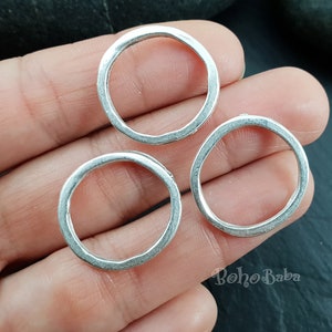 Silber Hoop, organische Creolen, Kreis Anhänger, Schleifenverbinder, geschlossener Ring, antiker Silberring, großer Biegering, großer geschlossener Ring, 4tlg