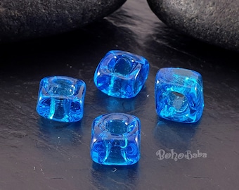 Perles de verre bleu turquoise, perles de cube en verre, perles carrées, perles de collier, perles pendentif en verre, perles de lampe turques, perles de verre faites à la main