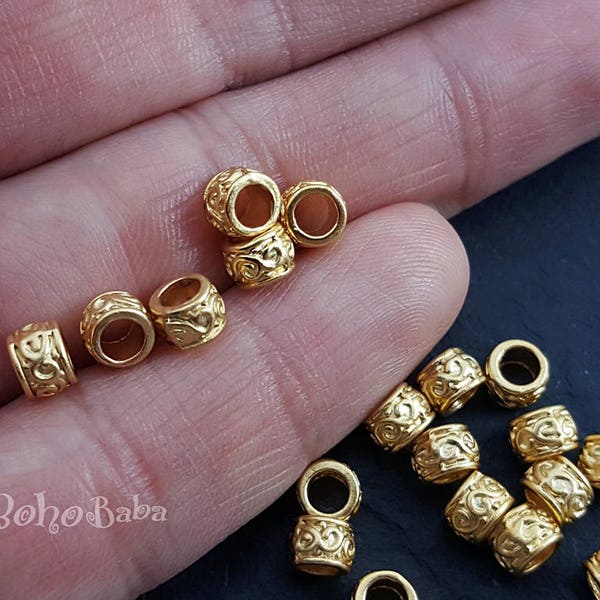 Gold Spacer Beads, Matte Gold Plated Round Beads, Gold Tube Beads, Jewelry Bead Spacers, Barrel Spacer Beads, 20 Pc