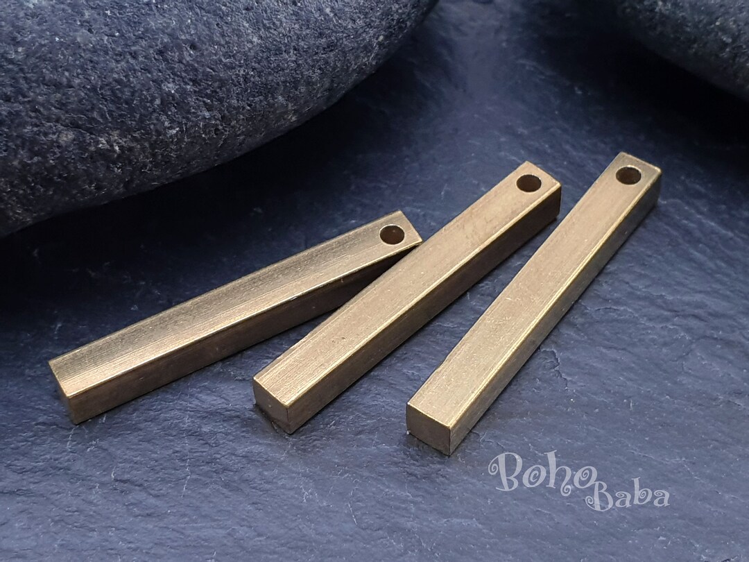 Brass Bar Charms, Brass Rectangle Bar, Solid Brass Bar Pendant, Long