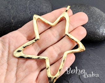 Shiny Gold Plated Hammered Large Star Pendant, 1 Pc