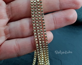 Gold Plated Box Chain, 2.50mm Box Chain, Gold Necklace Chain, Bracelet Chain