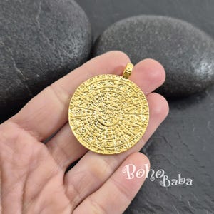 Large Phaistos Disc Pendant, Gold Coin Pendant, Gold Greek Pendant, Coin Pendant, Greek Coin Medallion, Medallion Necklace, Large Coin, 1 Pc image 2