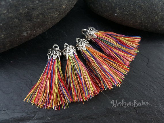 Multicolor Mini Cotton Tassels, Tassel Jewelry Mini Boho Tassels Tassel  Bracelet Antique Silver Plated Jewelry, Mini Tassels Earring Tassels