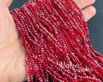 2mm Faceted Crystal Rondelle Bead Strands, Transparent Red AB Crystal Beads