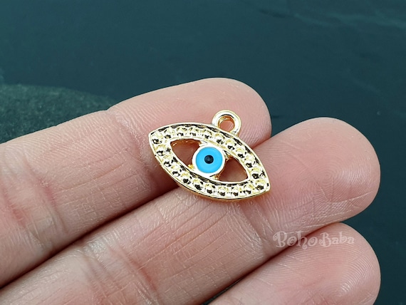 Gold Evil Eye Charm, Blue Evil Eye Pendant, Gold Eye Charms, Evil