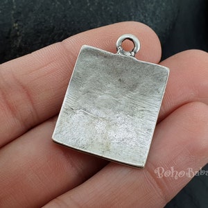 Silver Rectangle Pendant, Rustic Silver Pendant, Geometric Necklace, Silver Square Pendant, Tribal Jewelry, Square Charm, 2 Pc