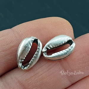 Silver Seashell Charms, Seashell Connector Charms, Cowrie Shell Charms, Bracelet Findings, 5 Pc