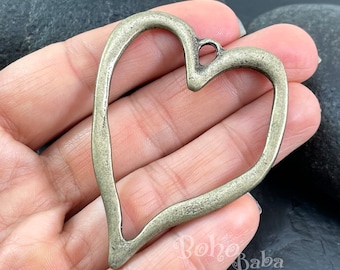 Bronze Heart Pendant, Large Bronze Heart Pendant, 1pc