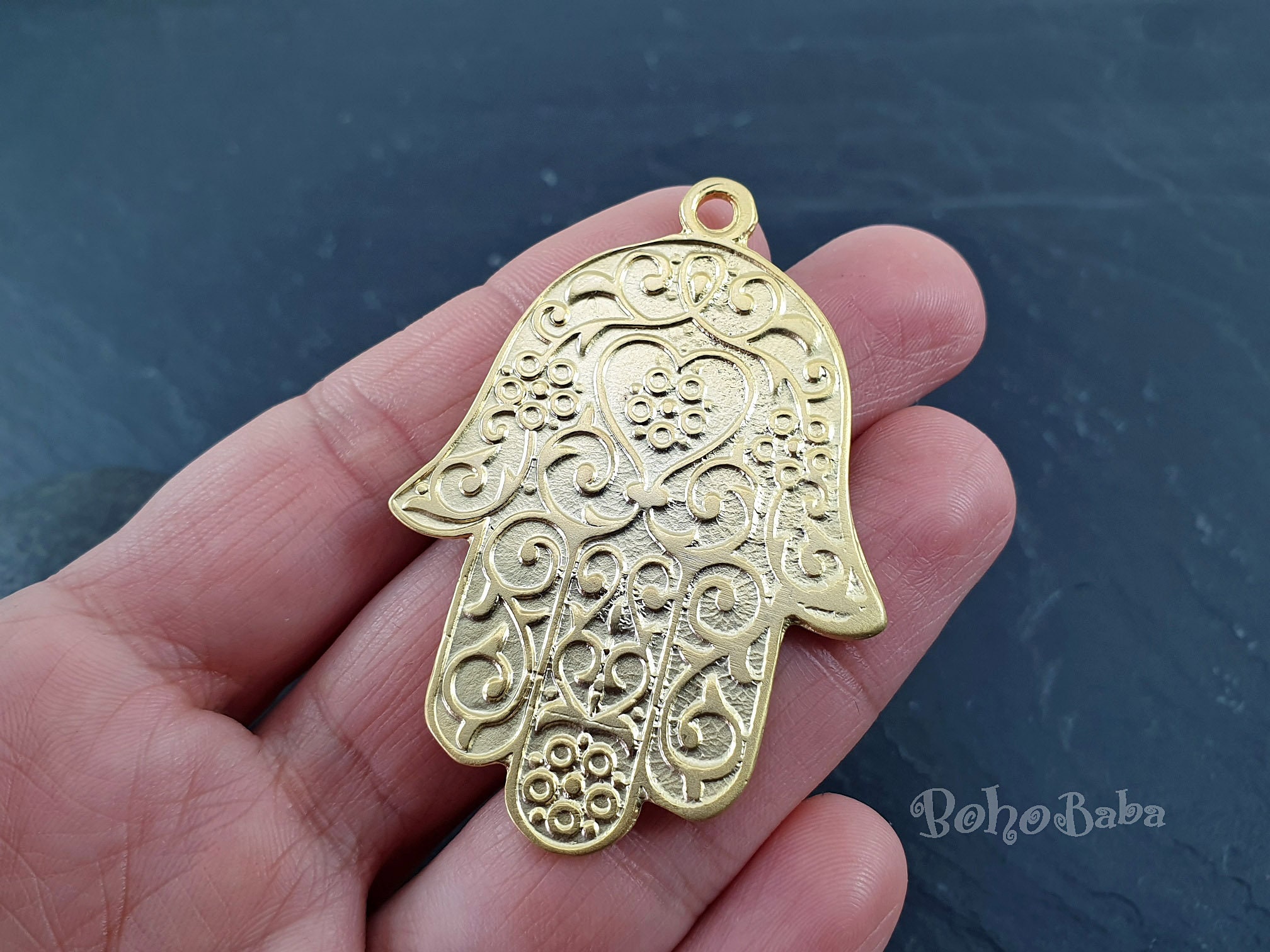 Large Hamsa Pendant Ethnic Hamsa Gold 