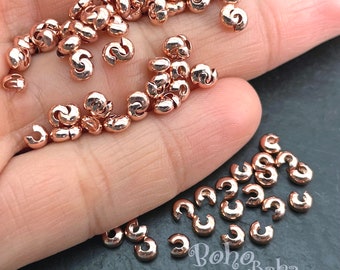 Crimp Bead Knot Covers, Knot Crimps, C Crimps, Rose Gold Plated Brass Crimps, Bead Stoppers, 20 Pc