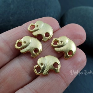 Gold Elephant, Elephant Charms, Elephant Connector Charms, Bracelet Jewelry Findings, Mini Elephant Findings, Elephant Necklace, 4 Pc