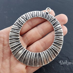 1 Pc, Round Hoop Pendant, Antique Silver Plated, Large Necklace, Large Silver Pendant, Tribal Pendant, Ethnic Pendant, Tribal Jewelry