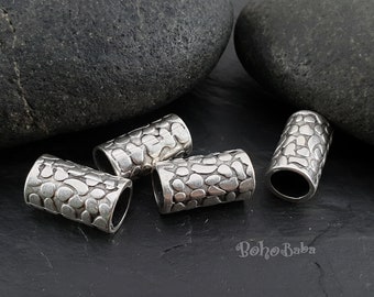 Large Silver Tube Beads, Large Hole Beads, Silver Spacer Beads, Silver Jewelry Spacer Beads, Barrel Beads, 2pc