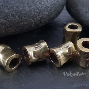 Bronze Tube Beads, Large Hole Beads, Bronze Spacer Beads, Bronze Mala Beads, Barrel Beads, 4 Pc