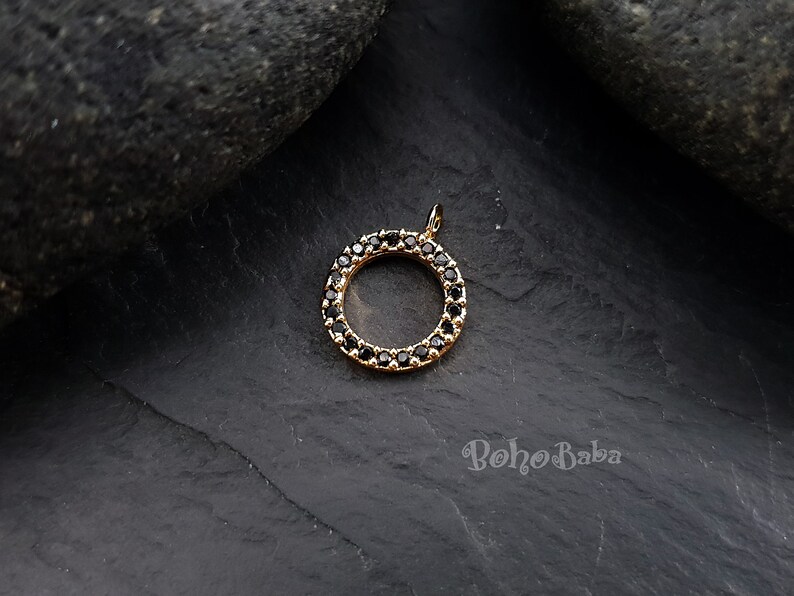 Black Zirconia Charms Dainty Necklace Tiny Hoop Pave Charms Tiny Gold Loop Bridal Jewelry Micro Pave Charms Gold Hoop Cubic Zirconia