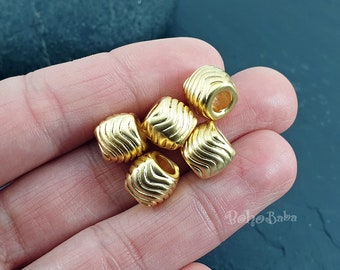 Large Gold Beads, Tribal Gold Mala Beads, Gold Ball Spacer Beads, Gold Beads, Large Hole Beads, 2Pc