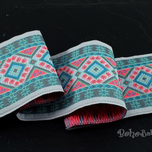 Nastro ricamato intrecciato, nastro jacquard, bordo largo, 50 mm di larghezza, bordo jacquard, nastro etnico, nastro con motivo tribale