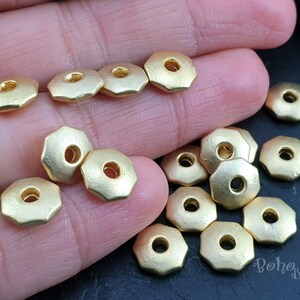 Matte Gold Plated Hexagon Spacer Beads, Gold Saucer Beads, Gold Jewelry Spacer Beads, Round Gold Beads, 10 pc