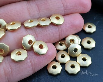 Matte Gold Plated Hexagon Spacer Beads, Jewelry Making Supplies (10 pc)