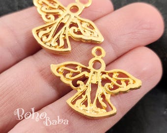 Colgantes de ángel chapados en oro mate, mini colgantes de ángel, accesorios de joyería, collar de ángel, 1 unidad