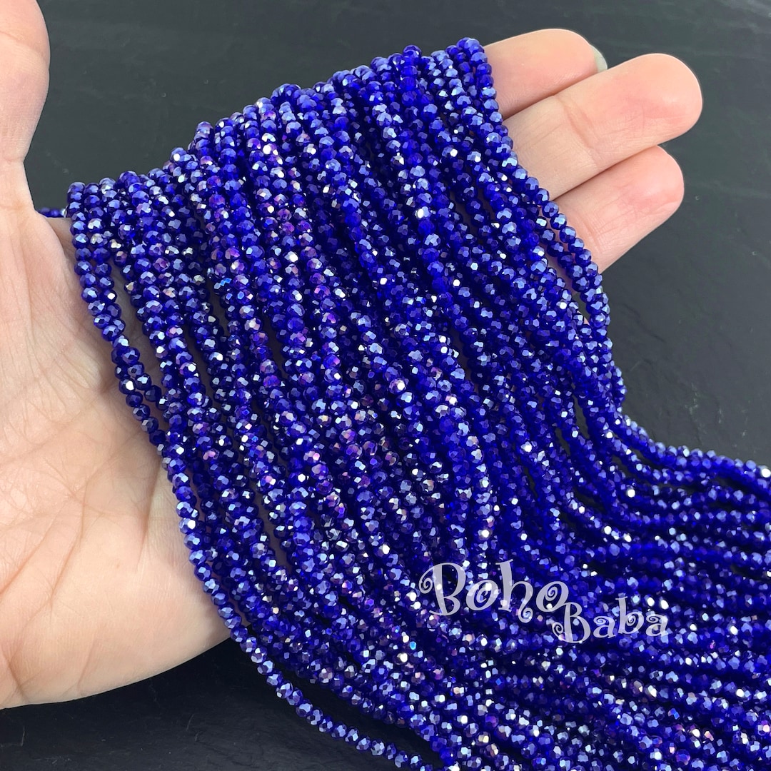 2mm Faceted Crystal Rondelle Bead Strands, Transparent Royal Blue AB ...