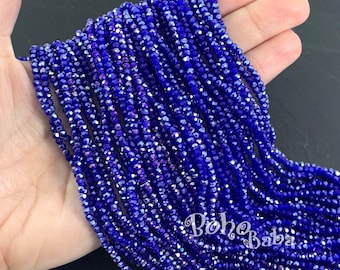 2mm Faceted Crystal Rondelle Bead Strands, Transparent Royal Blue AB Crystal Beads