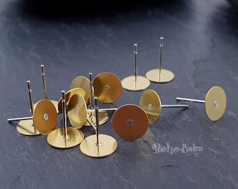 Postes para aretes, Almohadilla plana de 8 mm, Poste de acero inoxidable, Espárragos para aretes, Postes para aretes de acero, Espárragos en blanco de latón crudo, Hallazgos para aretes, 20 piezas
