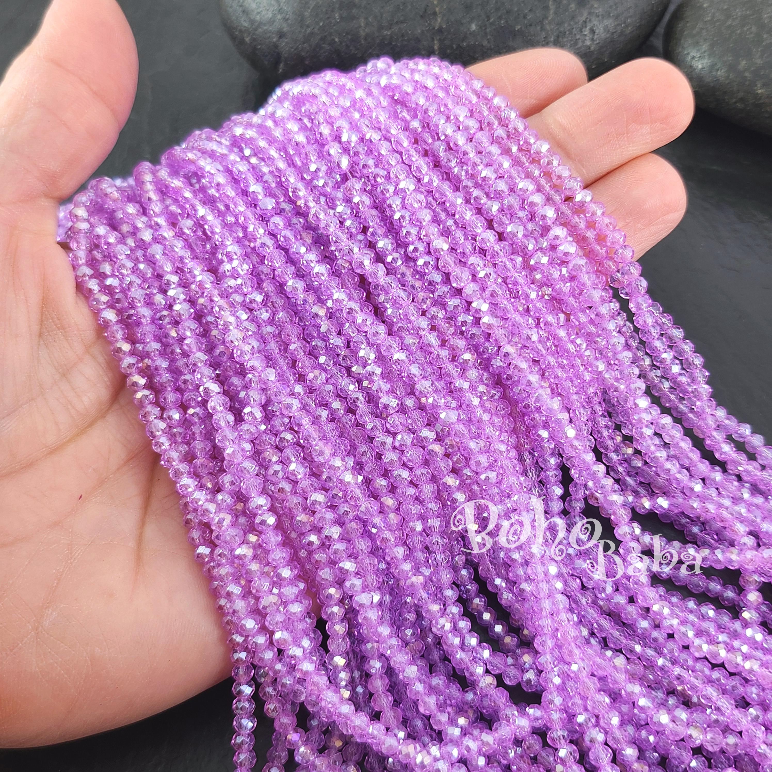 3mm Faceted Crystal Rondelle Bead Strands, Transparent Lilac Purple AB Crystal Beads