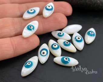 Mother of Pearl Evil Eye Beads, Natural Freshwater Shell Beads with Enamel Evil Eye