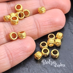 Gold Spacer Beads, Matte Gold Plated Round Beads, Gold Tube Beads, Jewelry Bead Spacers, Barrel Spacer Beads, 10 Pc