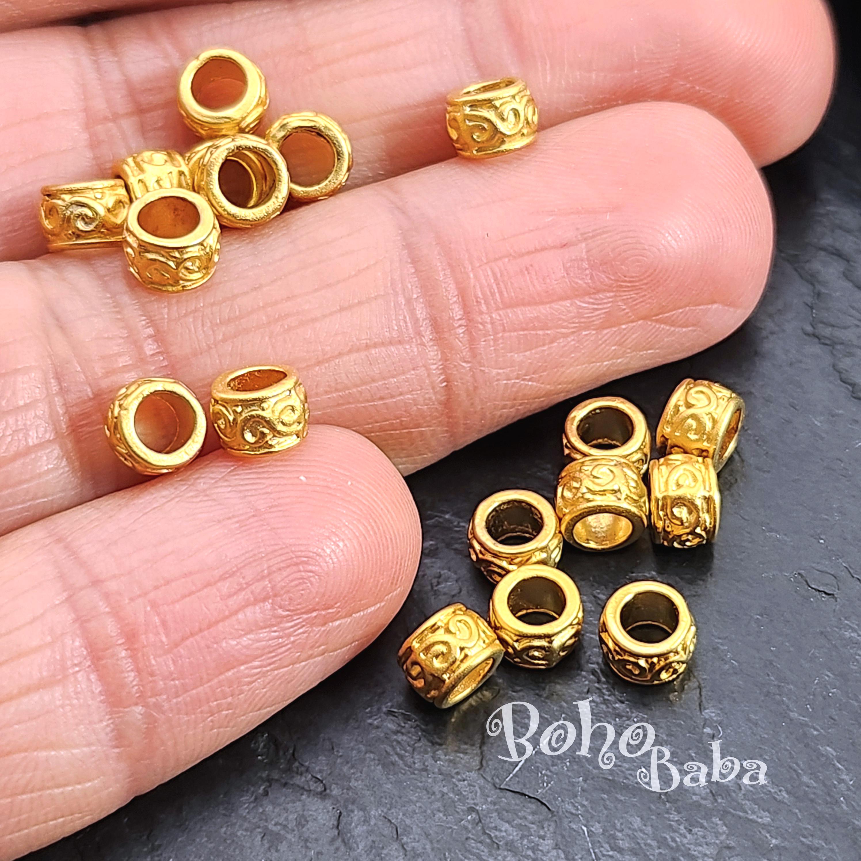 Gold Spacer Beads, Matte Gold Plated Round Beads, Gold Tube Beads, Jewelry Bead Spacers, Barrel Spacer Beads, 10 Pc