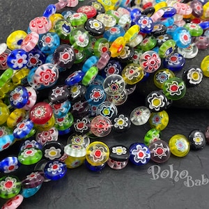 Murano Style Millefiori Beads, 10mm Flat Round Beads, Handmade Colorful Glaze Beads, 1 Strand (38 Beads)