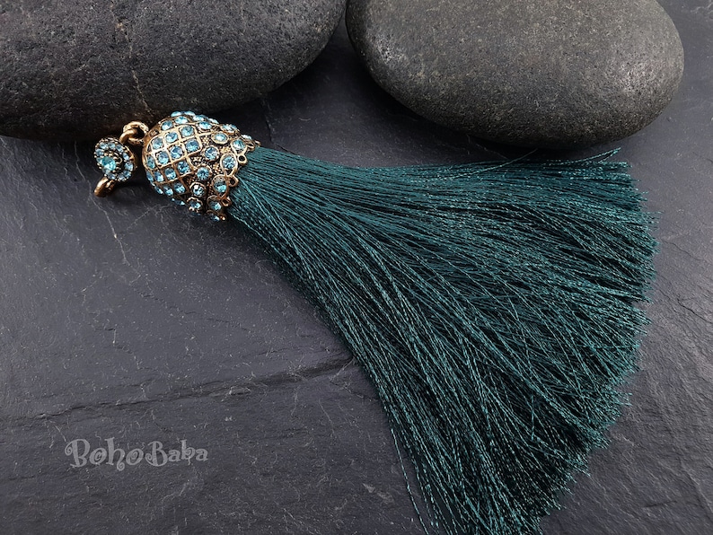 Large Tassel Tassel Necklace Turkish Jewelry Bohemian Jewelry Tassel Findings Green Silk Tassel Pendant Bronze Tassel Cap