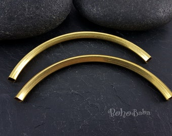 Raw Brass Curved Tubes, Curved Square Tube, Geometric Choker Finding, Tube Bar, Square Curved Raw Brass Tubes, Raw Brass Findings, 2 Pc