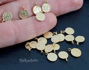 Mini Coin Charms, Gold Coins, Turkish Jewelry, Rustic Coins, Coin Pendants, Coin Findings, Coin Charms, Ottoman Coin Charms, 15 Pc