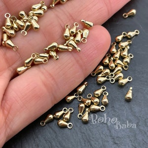 Raw Brass Teardrop Charms, Tiny Brass Drop Charms, Chain Extender Drops, 40 Pc