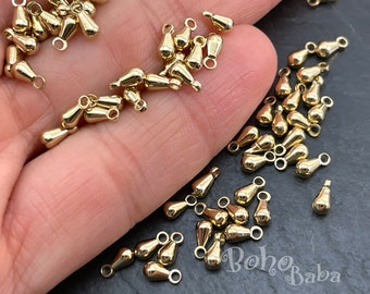 Raw Brass Teardrop Charms, Tiny Brass Drop Charms, Chain Extender Drops, 40 Pc